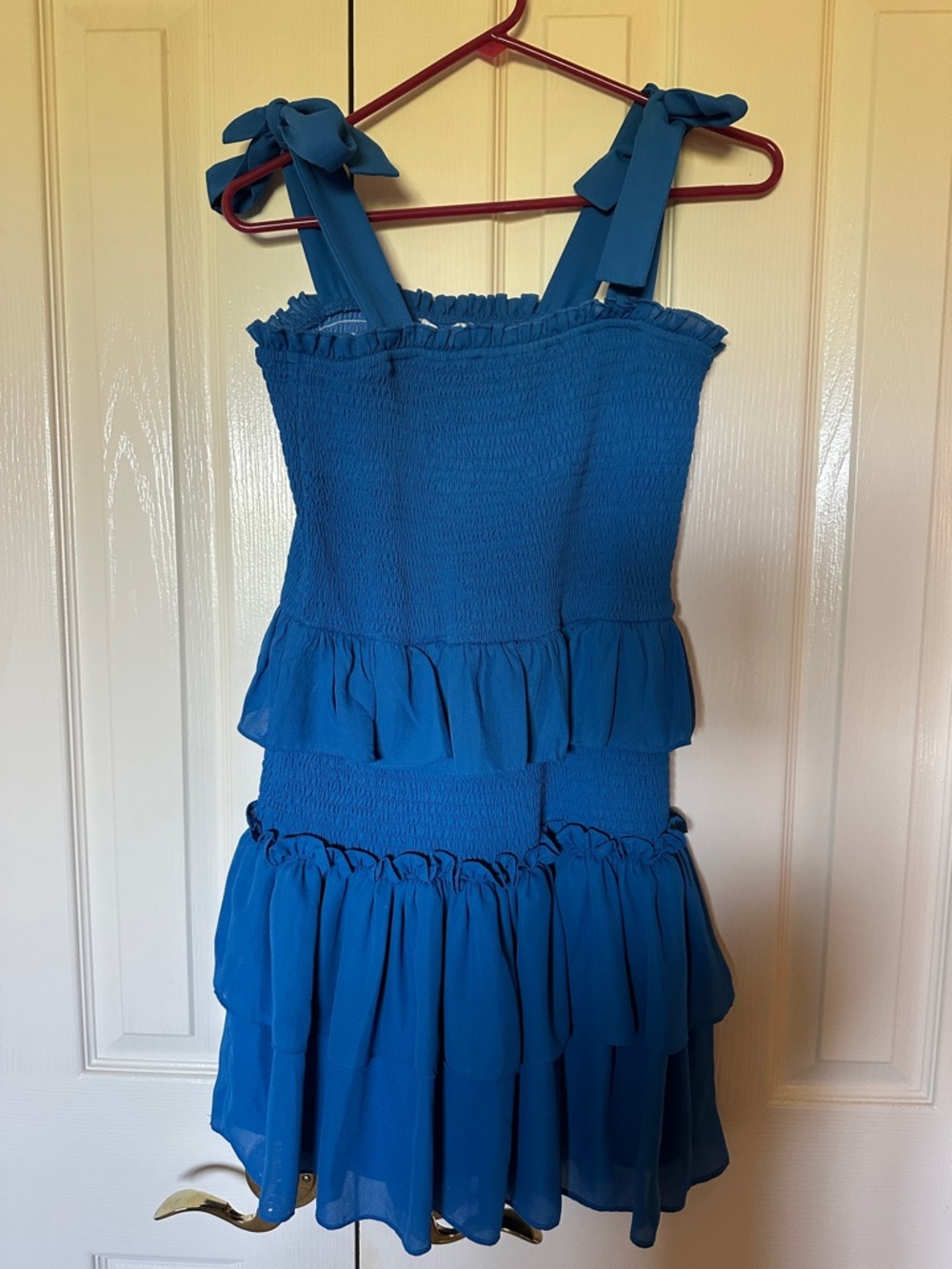 TCEC Teal Tiered Ruffle Mini Dress with Tie Straps